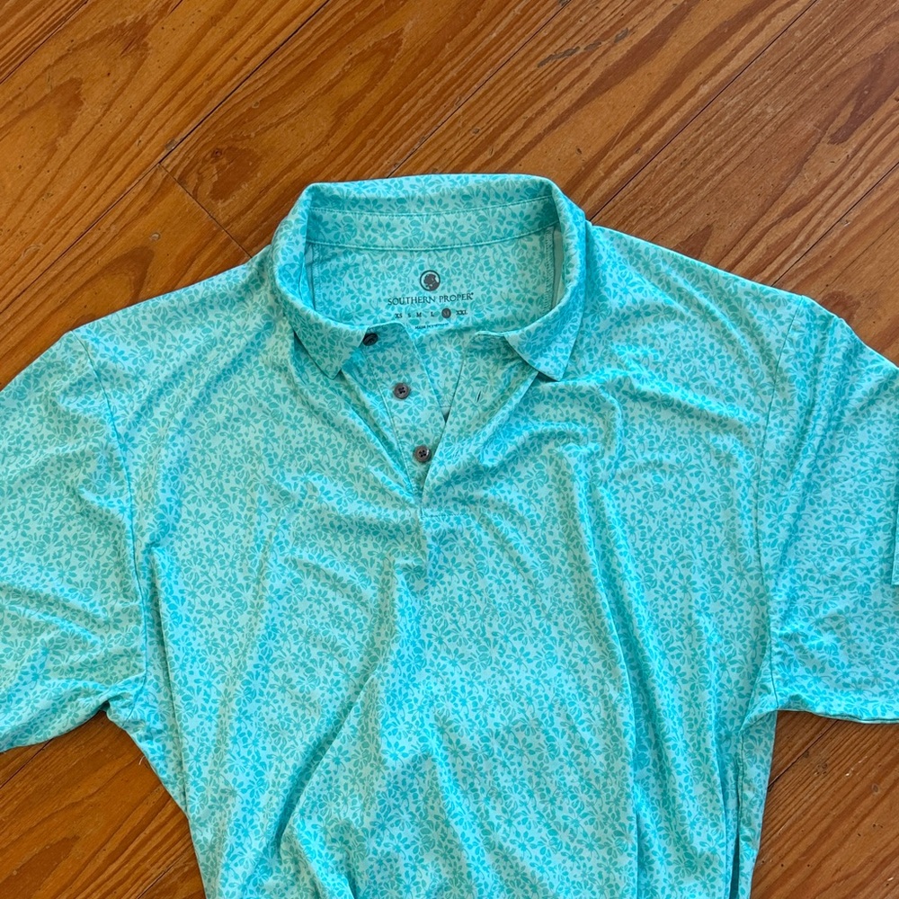 Southern Proper Turquoise Patterned Polo Shirt - image 1
